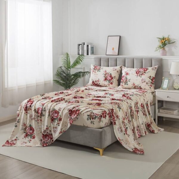 bedding sheet set brown and red peonies