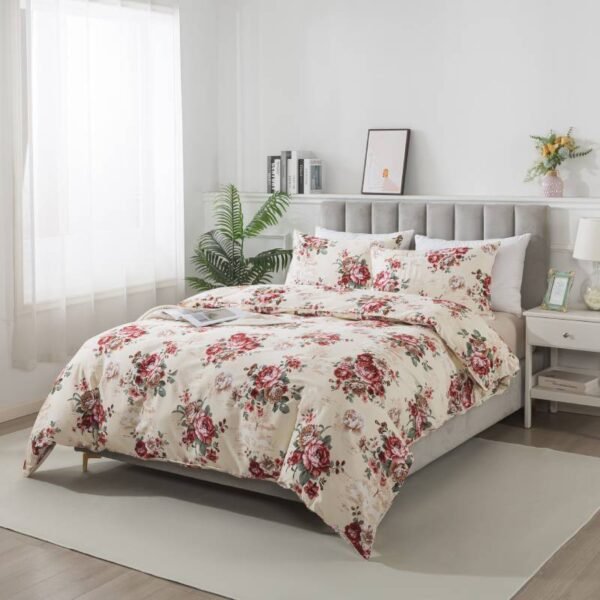 duvet cover set brown and red peonies